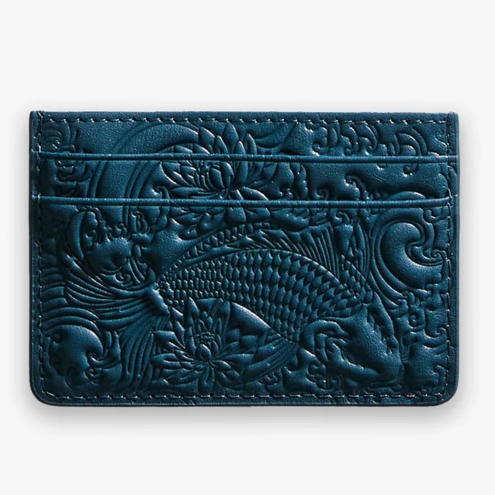 Izuki Studios Koi Embossed Leather Card Holder in Teal